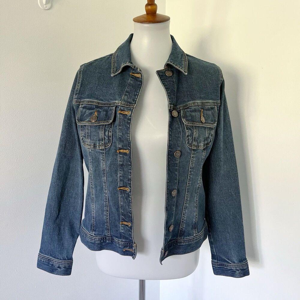 Vintage Old Navy Denim Jacket S Small Stretch Cotton Y2K Revival Utility Chic - Picture 6 of 16